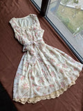 Summer Japan Style Sweet Print Slim Strap Dress 2000s Lace Patchwork One Piece Dress Korean Harajuku Vintage Beach Party Dress