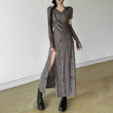 Harajuku Punk Midi Dress Women Mall Goth Streetwear Y2k E-girl Cyber Hooded Dress Vintage Hipster Casual Dress