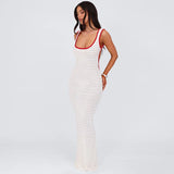 Sexy Backless Knitting White Long Dress Women's Square Collar Sleeveless Tank Dress New Summer Transprent Beach Holiday Vestidos