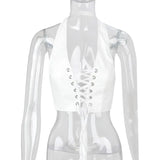 Y2k Women Summer Tank Top Corset Style Black Camisole Tie Back White Vest Crop Sleeveless Top Halter Neck Sexy For Woman