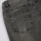 Pbong  Street Fashion Do Old Slimming Micro Flared Jeans Vintage Low Rise Folds Grey Pockets Full Length Trousers Fashion Denim Pants