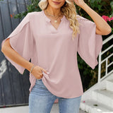 Pbong  Lady Casual Short Flare Sleeve V-Neck Loose Blouse TopsWomen Summer Style Chiffon Blouses Shirts
