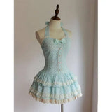 Japanese Gothic Style Striped Bow Lolita Dress Women Lace Slim Bandage Shirt Dresses Y2k Aesthetics Party Mini Dresses Design