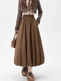 Retro Ball Gown Long Skirt Women Loose High Waist Elegant A Line Skirt Fall Vintage Sweet Design Korean Solid Long Skirts