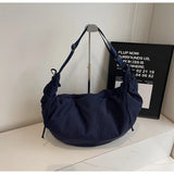 Chic Soft Nylon Crossbody Bag with Gathered Strap Casual Drawstring Crescent Shoulder Purse for Women Everyday Large Tote Bag