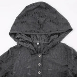 Vintage Drawstring Hooded Backless Transparent Dress