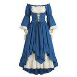 Medieval Halloween Cosplay Dress European Renaissance Gothic Court Puff Sleeve Dress Corset Waist Carnival Outfit Adult Female