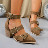 Summer Single Shoes Women Fashion Pointy Shallow Mouth Cattle Suede Rivet Metal Buckle Non-slip Wear-resistant High Heels