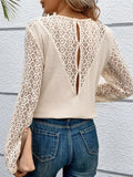Pbong  T-shirt Autumn new solid color design sense lace stitching fashion personality long sleeve round neck casual
