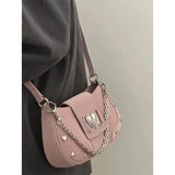 Hot Grils Y2k Handbag Women Vintage Sweet Cool Heart Chain Pink Underarm Bag Female Fairycore Aesthetic Shoulder Bag new
