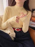 Light Yellow Sweater Woman Long Sleeve Rib-knit Mock Neck Sweater Pullover Plain Mockneck Jumper Autumn Winter Basic Outfit