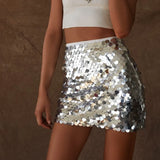 Pbong  Women's Y2K Sequined Sparkle High Waist Bodycon Short Mini Pencil Skirts Glitter Night Out Party Club Streetwear