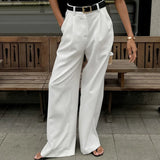 Pbong  New Autumn Elegant High Waist Straight Leg Trousers for Women Floor Length Commuter Suit Pants Polyester Fiber Loose White