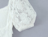Pbong  White Lace Low Waist Short Ball Gown Dress Women With Pad Chest Bow Short Puff Sleeve Backless Mini Dresses Summer Robe