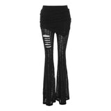 New large size fashion women's sexy hot girl low waist tie hollowed wrinkles broken holes leisure flared pants pants pants