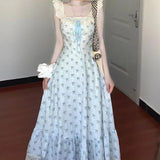 Pbong  Japan Kawaii Lolita Dress French Elegant Sweet Slim Long Dress Summer Harajuku Vintage Print Floral Y2k One Piece Dress Korean