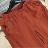 Pbong  Raw Edge Patchwork Harem Pants Elastic High Waist Linen Fabric Wide Leg With Pockets Summer Fashion Retro Lady Pants
