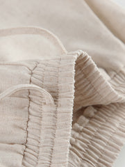 Summer Khaki Cotton Linen Pants Sets Women Two Pieces Fashion Lace-Up Crop Tops Vacation Wide Legs Long Pants Suits