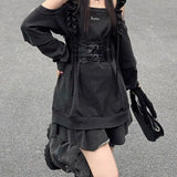 Swet Cool High Street Chic Off The Shoulder Punk Dresses Sexy Y2k Aesthetic Slim Waist Harajuku Clothing Fake Two Piece Tops