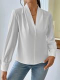 Pbong  Design Sense V-neck Solid Color Loose Top Autumn Shirt Spring And Autumn Winter New Office Women's Long Sleeve Shirt