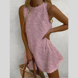 Pbong  Casual White Lace Mini Dress Women Summer Fashion Sleeveless Loose Chic Short Party Vacation Dresses Elegant Vestidos