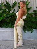 Mesh Print Skirt Two Piece Sets Women Halter Backless Tank Tops And Maxi Skirt Female Slim Summer Split Dress Sets
