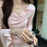 Pbong  Women Clothing Summer Sun Protection T Shirts Flare Sleeve All Match Slim Fit Tees Fashion Tunic Pleated Tshirt