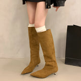 Winter Fashion Suede Long Boots for Women Loe Heel Sexy Boots Versatile High Heel Women's Boots