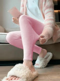 Pbong  Thickened Warm Rabbit Fur Women's Autumn Winter High Waist Slim Fit Stretchy Casual Leggings Pants Tighten Body Shape