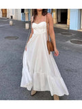 White Casual Sleeveless Long Dress Women Summer Spaghetti Strap Swing Strapless Loose Beach Holiday Maxi Dresses