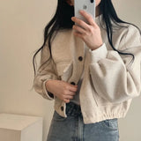 Pbong  Autumn Winter Loose Woolen Coat Women Large Size with Pockets Small Stand Collar Long Sleeve Button Hong Style Women's Clothing