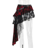 Gothic Irregular Hot Girl Plaid Skirt Women Summer Sweet Street Lace Stitching Multi-Layer Skirt American Y2k Skirt