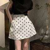 French Retro Dot Print Fluffy Short Skirt Summer New Chic White High Waist Slimming Umbrella Flower Bud A-line Skirt for Women