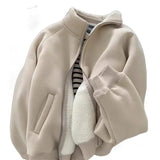 Pbong  Thickened Lamb Velvet Sweatshirt Jacket Zipper Collar Warm Casual Autumn Winter Korean Style Commute Versatile Women's Clothing
