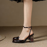 Brand Design High Heels Sandals Women  Summer Pointed Toe Ankle Straps Pumps Shoes Woman Plus Size Thick Heeled Party Shoes