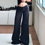 Pbong  American Streetwear Straight Pants Solid Color Low Waist Patchwork Simple Pantalones Mujer Slim All Match Women's Clothing