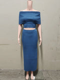 Slash Neck Crop Top And Long Skirt New Matching Sets Cotton Blend Vacation Beach Spring Summer Outfits Knit Elegant Women Sets