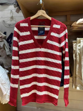 Twisted Flower Stripes Knitted Sweater Woman Autumn V-Neck Long Sleeve Pullover Casual Sweet Cute Preppy Style Y2k Sweaters Chic