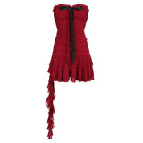 Red Strapless Sexy Mesh Ruched Dress