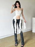 Y2k Aesthetic Patchwork Ruffles Clothes Sexy Women High Street Punk 2024 Top Sleeveless Crop Tanks Summer New Popular Clothing