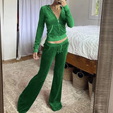Hot New Pantsuit Women Tracksuit Set Two Pieces Slim Fit Velour Velvet Outfit Casual Zip Up Hoodie Jacket Vertical Sweatpants