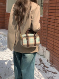 Retro Plaid Women's Small Shoulder Bag Woolen Cloth Female Crossbody Bags College Girls Handbags Clutch Purse Messenger Bag