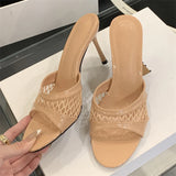 Pbong  Summer Fashion Mesh Woman Slippers Elegance Stripper Thin Low Heels Beach Ladies Mules Slides Shoes