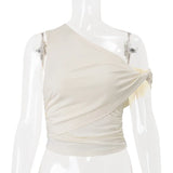 Slanted Collar T shirt Top Hot Girl Irregular Navel Sexy Vest Solid Highly Elastic Fashion Slim Casual Club Party Tanks