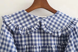 New Autumn Cotton White Shirts Women Student Sweet Tops Girl Peter Pan Collar Plaid Casual Cute Loose Blouses Spring T39132QM