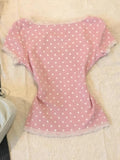 2000s Harajuku Vintage Sweet Top Y2k Japanese Style Kawaii Slim T Shirts Women Korean Fashion Polka Dot Short Sleeve Tees Summer