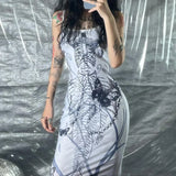 Gothic Strap Butterfly Printed Long Dress