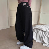 Pbong  Women's Sweet Casual Full Length Baggy Denim Trouser Retro Emo Harajuku Loose Jeans Letter Embroidery High Waist Y2K 2000s Pants