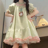 French Elegant Bow Patchwork Loose Dress 2000s Summer Japanese Sweet Kawaii Dress Y2k Harajuku Vintage One Piece Dress Korean