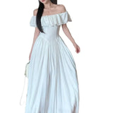 Pbong  Elegant Sweet Gentle Square Collar Long Skirt Design Slimming Dress French Style Summer New High Quality One Piece Dress